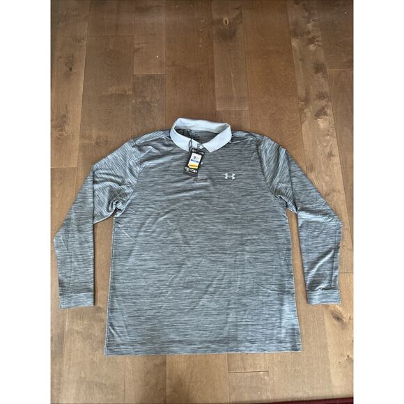 Under Armour Polo Tour Stripe Long Sleeve Shirt Mens XL Golf Performance UPF 40 - Picture 1 of 3